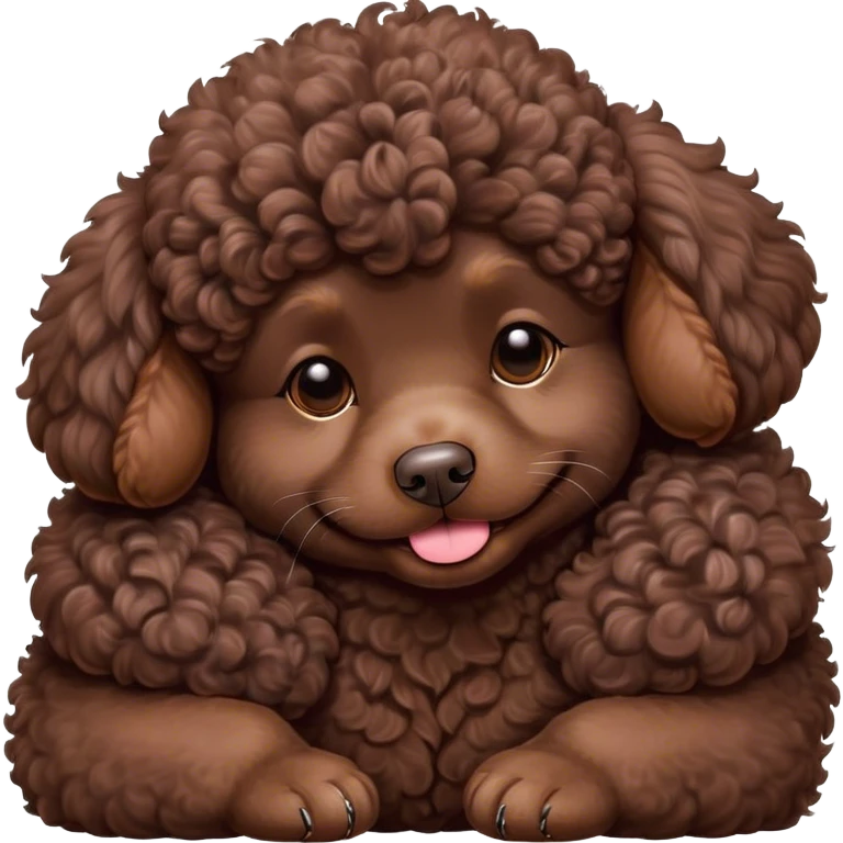 Meme-Worthy Cute Sleeping Chocolate Poodle Portrait Emoji, Head resting peacefully with a contented smile, showcasing a delightfully elegant build and a luxuriously soft, curly chocolate Fur, eyes shut in a serene nap, Simplified yet hilariously adorable features, highly detailed, glowing with a soft, drowsy light, high shine, relaxed and utterly lovable, stylized with an air of playful laziness, bright and heartwarming, soft glowing outline, capturing the essence of a comically sleepy companion, so meme-worthy it feels like it could instantly become the next viral sensation of adorable slumber! emoji