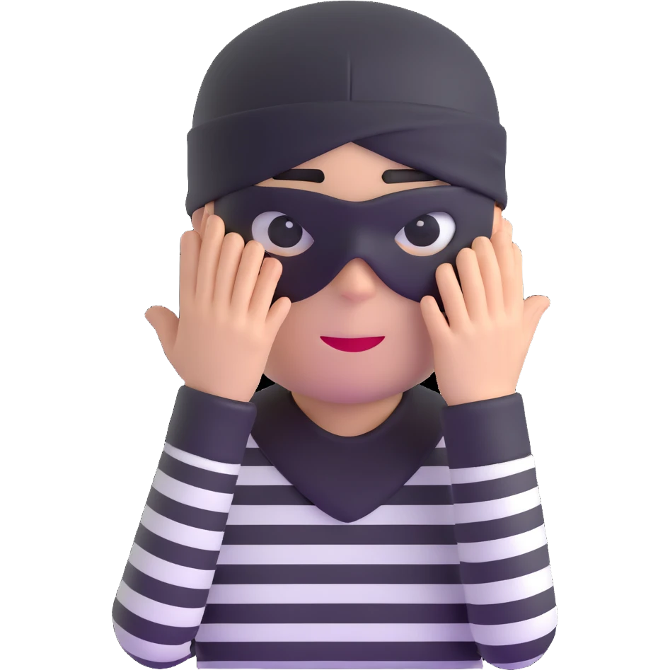 character with black and white striped shirt, black beanie, black mask over eyes emoji