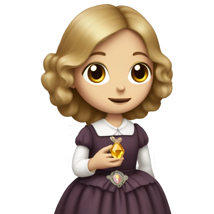 Charlotte Bronte holding a gem in her hand emoji
