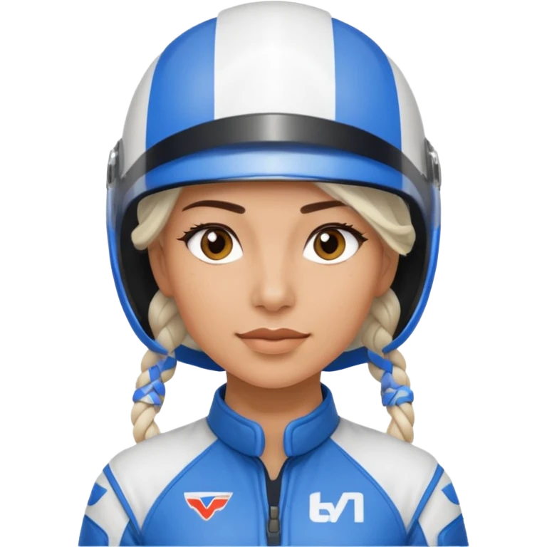 woman with white braided hair in blue racer helmet emoji