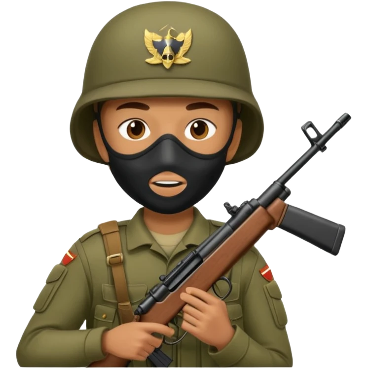 Soldier holding rifle with mask on
 emoji