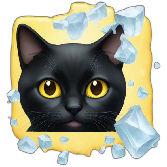 Black cat with white nose a yellow ice emoji