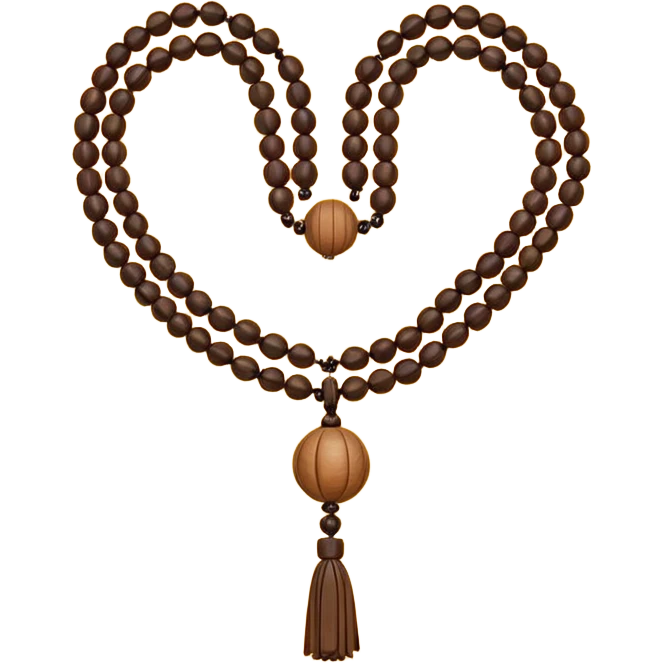 monk necklace object icon, wooden prayer beads with simple pendant, spiritual minimal design, natural wood texture, subtle sacred aura, 3D cartoon style, mobile game icon style, centered, clean background, no text, no watermark
 emoji