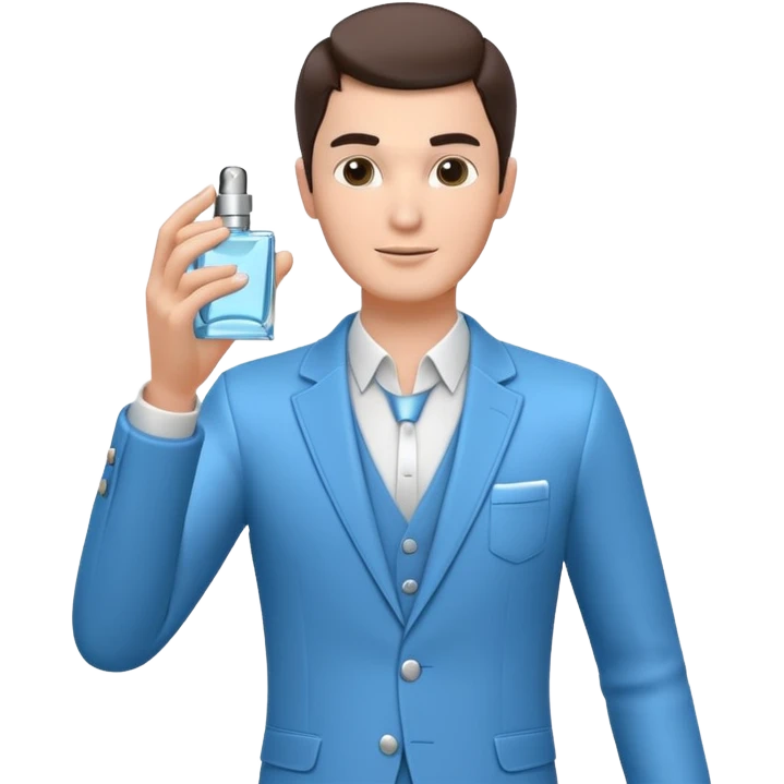 stylish man spraying perfume, holding a perfume bottle, mist spray in the air, elegant pose, 3D cartoon, mobile game icon style, clean background, no text, no watermark

 emoji