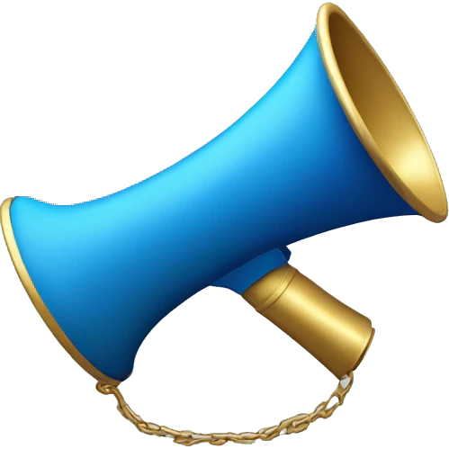 a blue megaphone with small golden 3d sound onomatopoeias emoji