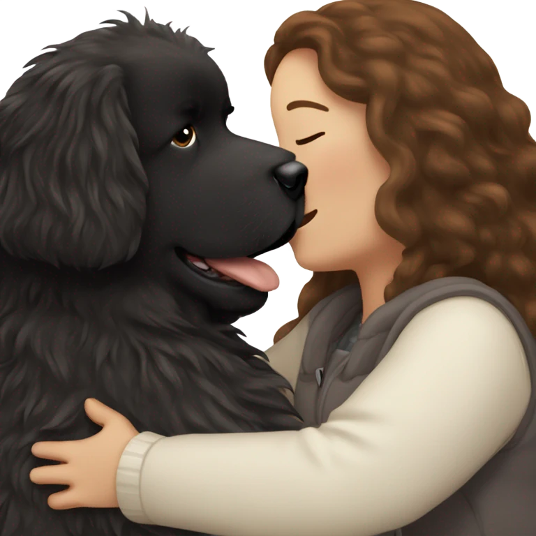 fluffy black newfoundland hugging white girl with long brown hair emoji