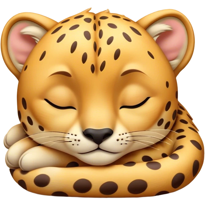Meme-Worthy Cute Sleeping Cheetah Portrait Emoji, Head resting peacefully with a contented smile, showcasing a lean, muscular build and a luxuriously soft golden spotted Fur, eyes shut in a serene, restful nap, Simplified yet hilariously adorable features, highly detailed, glowing with a soft, drowsy light, high shine, relaxed and utterly lovable, stylized with an air of playful laziness, bright and heartwarming, soft glowing outline, capturing the essence of a comically sleepy cheetah, so meme-worthy it feels like it could instantly become the next viral sensation of adorable slumber! emoji