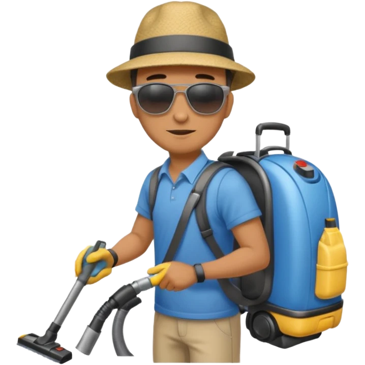 Dude cleaning car with a vacuum in a backpack emoji