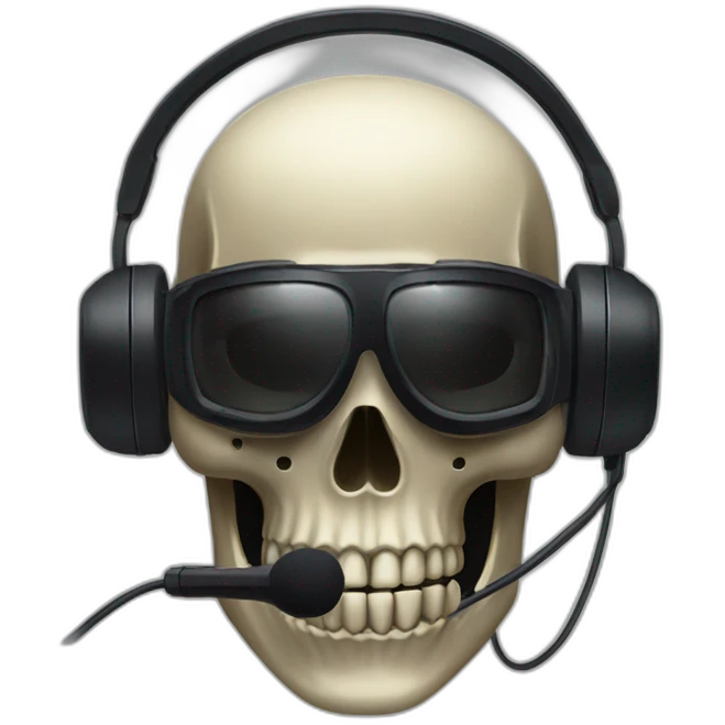 Military Skeleton mask with a long black mask underneath it and headset with a microphone emoji
