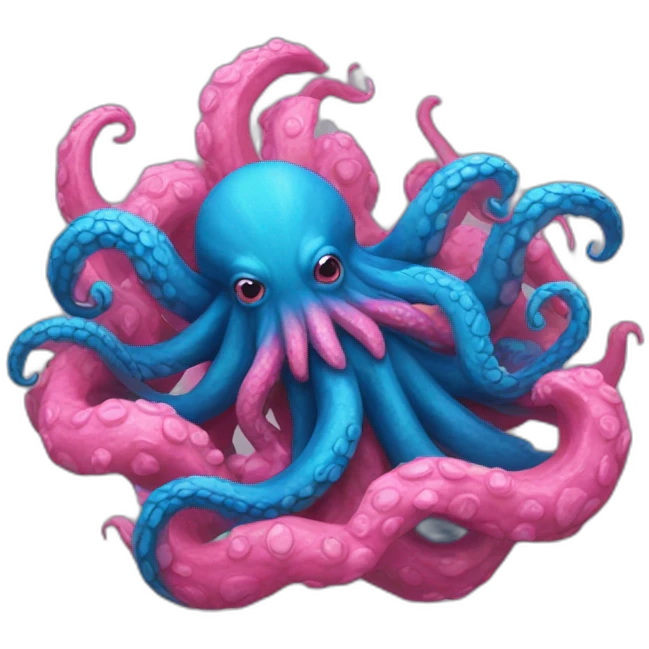 a blue kraken fighting  has another pink kraken emoji