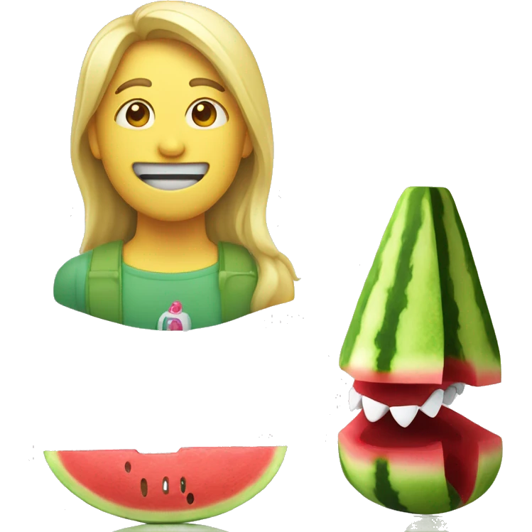 A light colored multipu and a watermelon toy in the teeth emoji