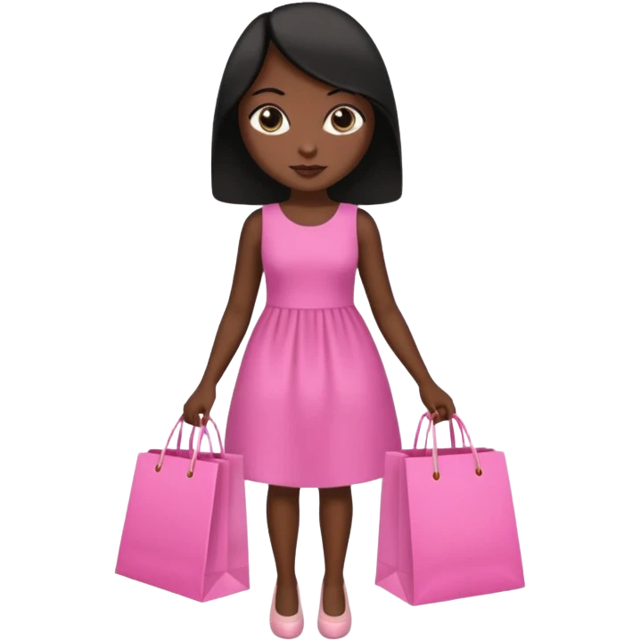 Uma menina morena cabelo liso preto olhos puxados fazendo compra com sacolas rosas  emoji