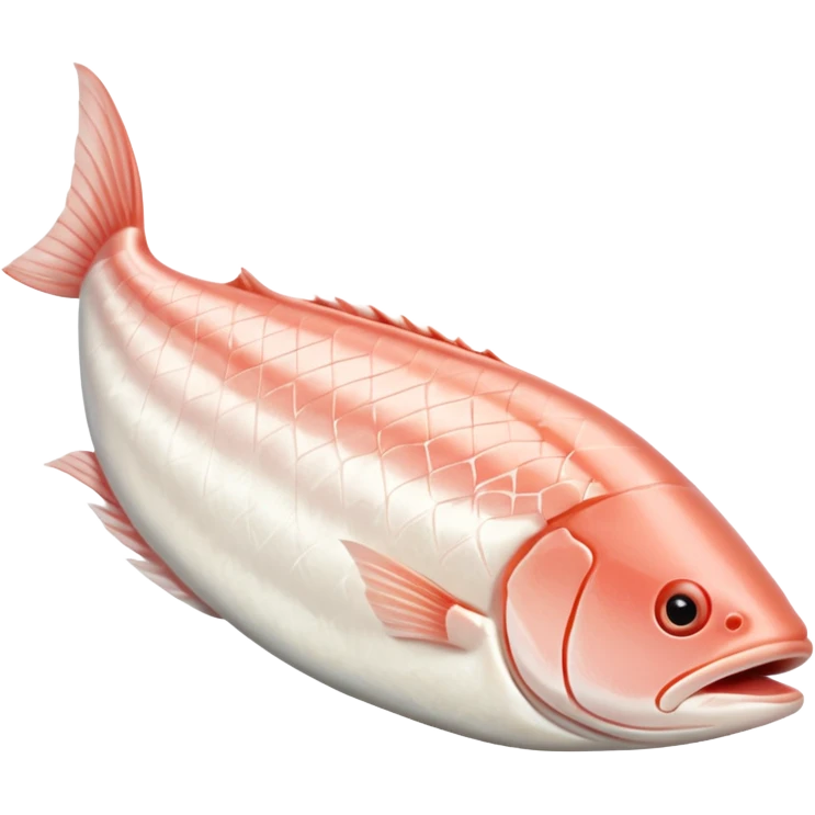 raw white fish fillet boneless skinless pre-cut trimmed natural shape soft curves pale ivory to pinkish-white moist glossy fine muscle grain neat no bones skin head tail no plate seasoning no faces clean 3D soft shadows transparent background emoji scale emoji