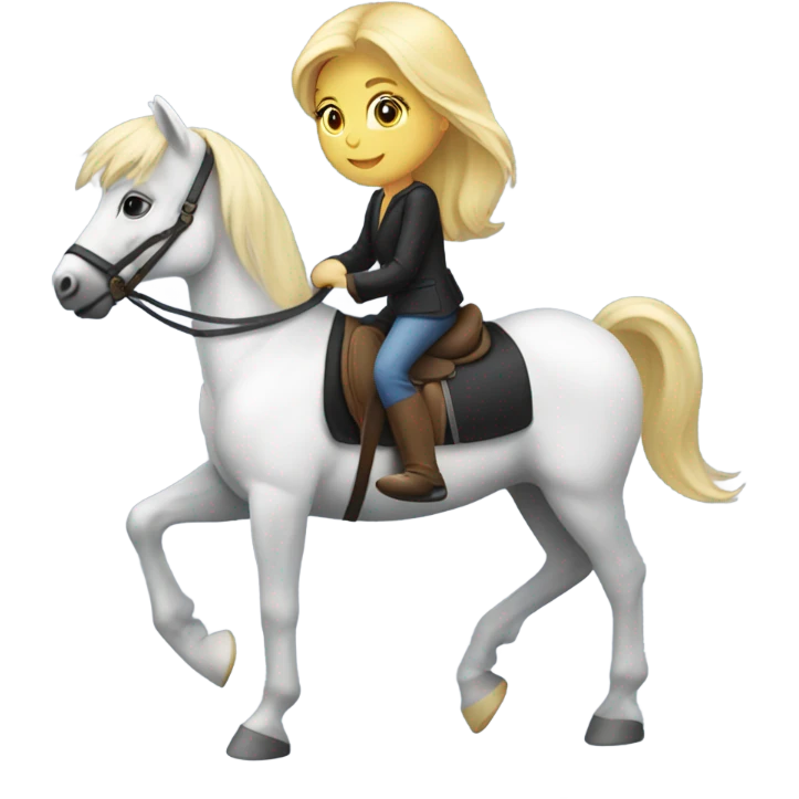 Blonde Girl riding black and white horse  emoji