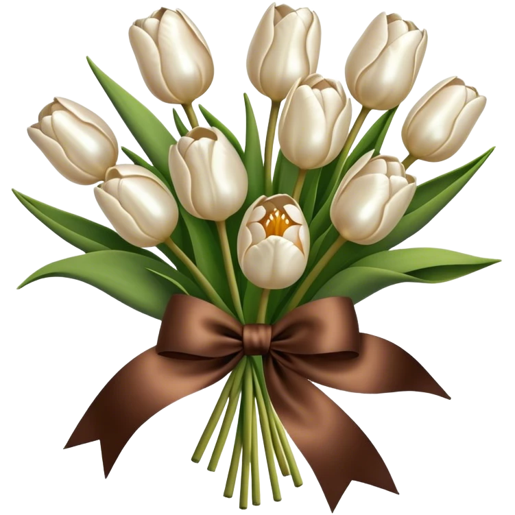 A bouquet of pearl-colored tulips tied with a brown silk bow  emoji