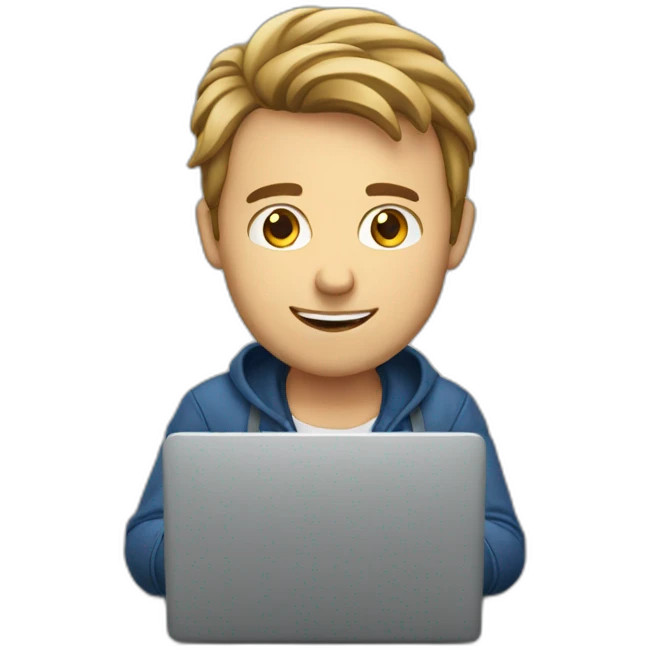 european guy using laptop emoji