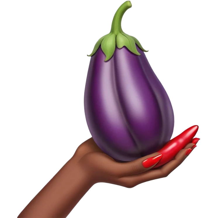 Dark skin tone hand with nails grabbing eggplant emoji