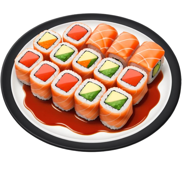 Sushi rolls with sauce on top in a plate emoji