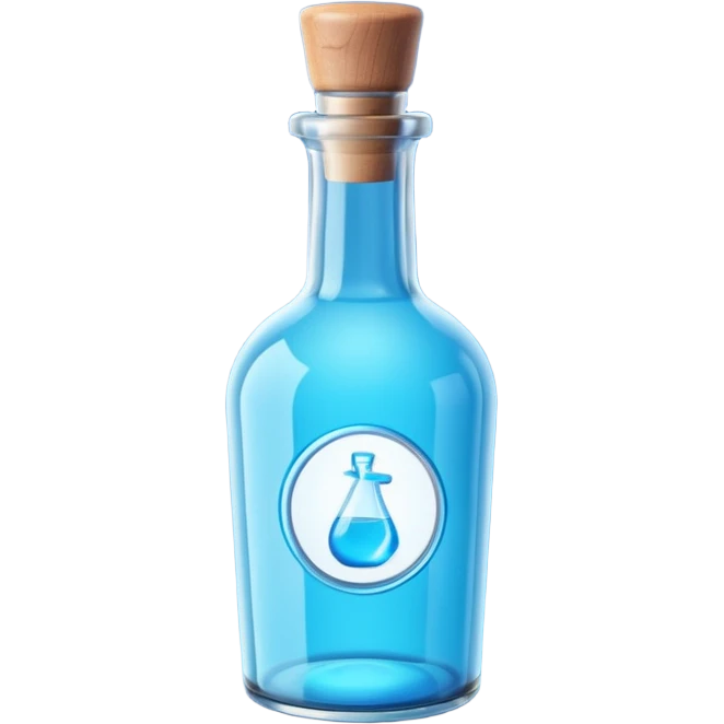 a neon blue motion tiled to the left with a round glass bottle no handle emoji