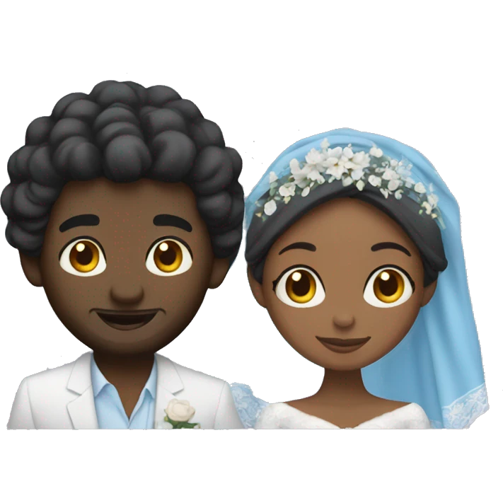 black man and black woman getting married with blue bandanas emoji