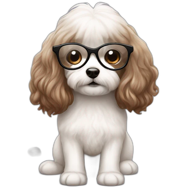 Long straight brown hair, eyeglassed turkish girl with white maltipoo emoji