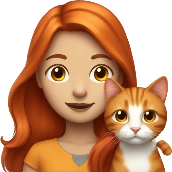 Red haired girl with brown and orange cat with big tail emoji