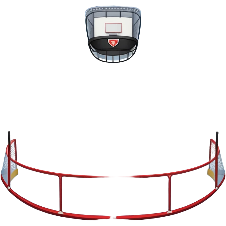 An icon showing a hockey stick, puck, skates, and goalposts on the ice. The background features a large hockey stadium with cheering fans, bright lights, and a snowy landscape visible through the arena. Transparent background highlights the main hockey equipment and atmosphere. emoji