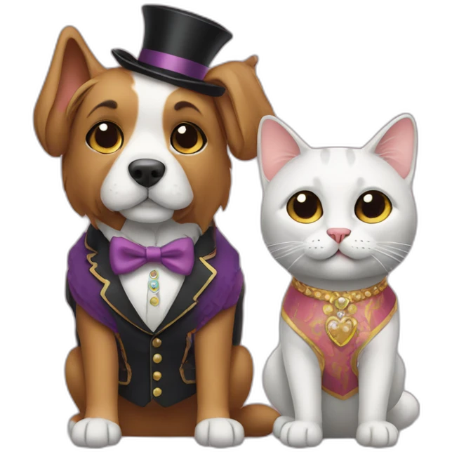 Dog and cat in fancy clothes emoji