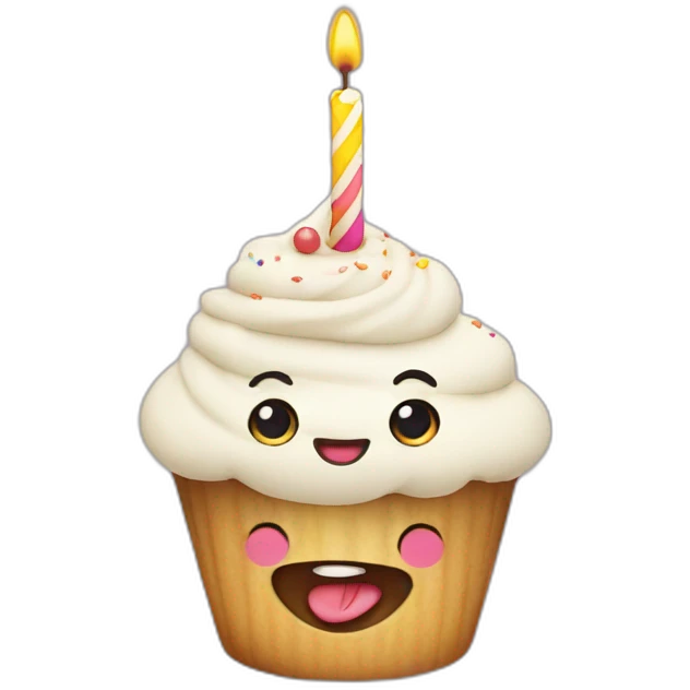 Birthday cupcake with a happy face emoji