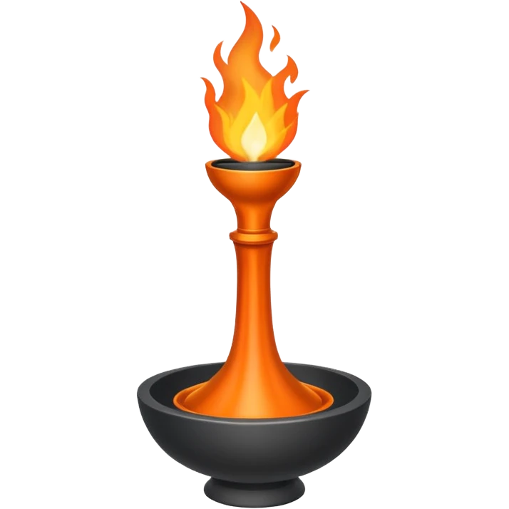 A minimalist ceremonial torch with a shallow black bowl on top holding bright flames. The bowl is supported by a tall, rectangular gray pedestal with clean, smooth surfaces and sharp edges. emoji