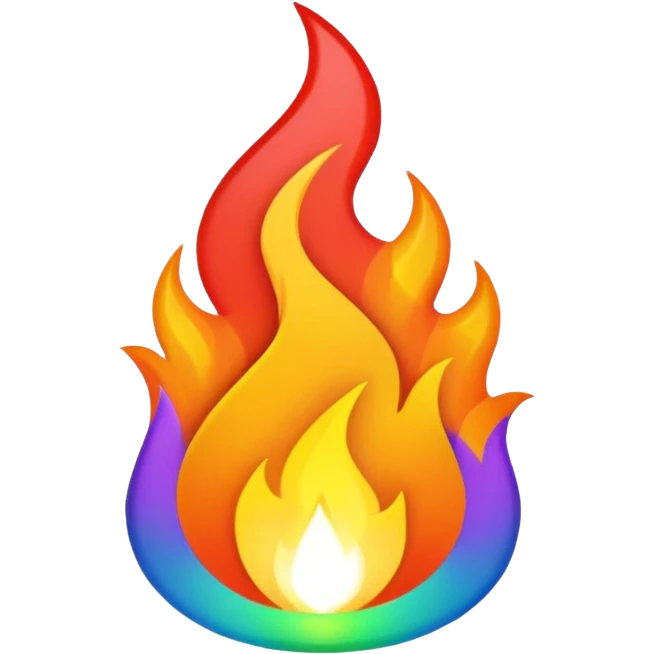 A fire emoji with the colors of the pride flag. Take away the small fire emojis besides the single big one. Make it super duper gay emoji