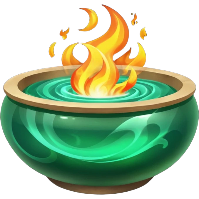 Enchanted emerald fire rising from a stone bowl emoji