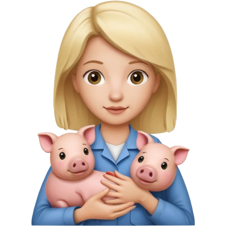 Female blonde vet holding a pig emoji