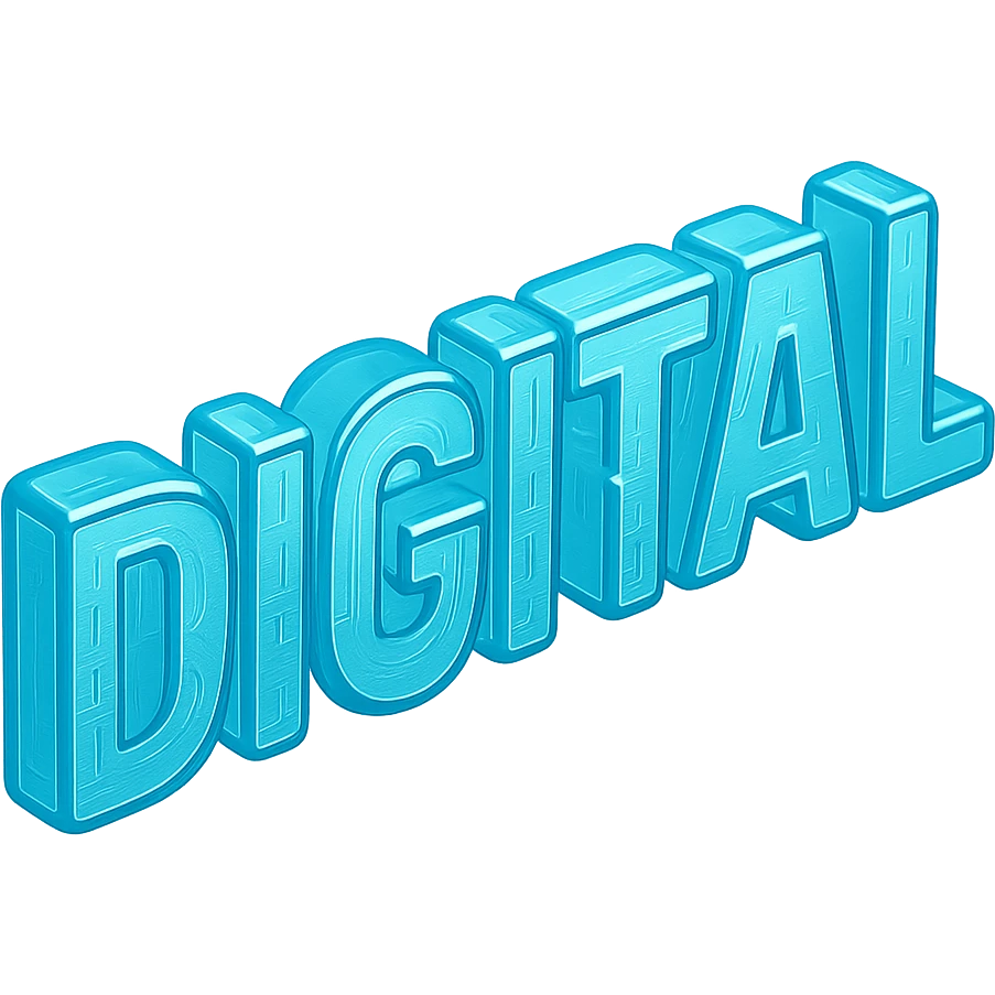 The word "DIGITAL" BOLD, cyan blue emoji
