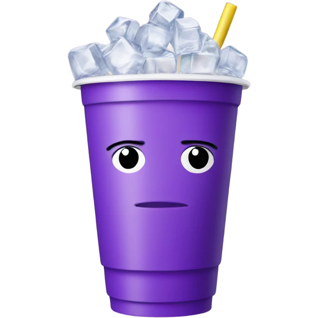 Double styrofoam cup with ice cubes and purple drink emoji