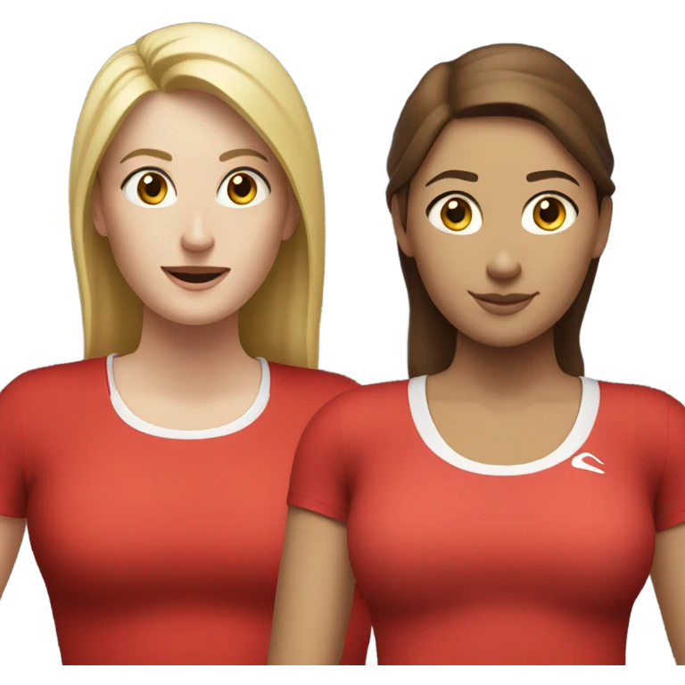 2 white woman in sportswear talking, one is red color emoji