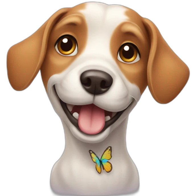 Cheerful dog with butterfly emoji