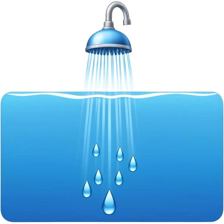 "A clean emoji icon of a shower with a rainfall head running with blue water falling downward in streams, no droplets, minimal flat design, bright and refreshing colors, transparent background" emoji