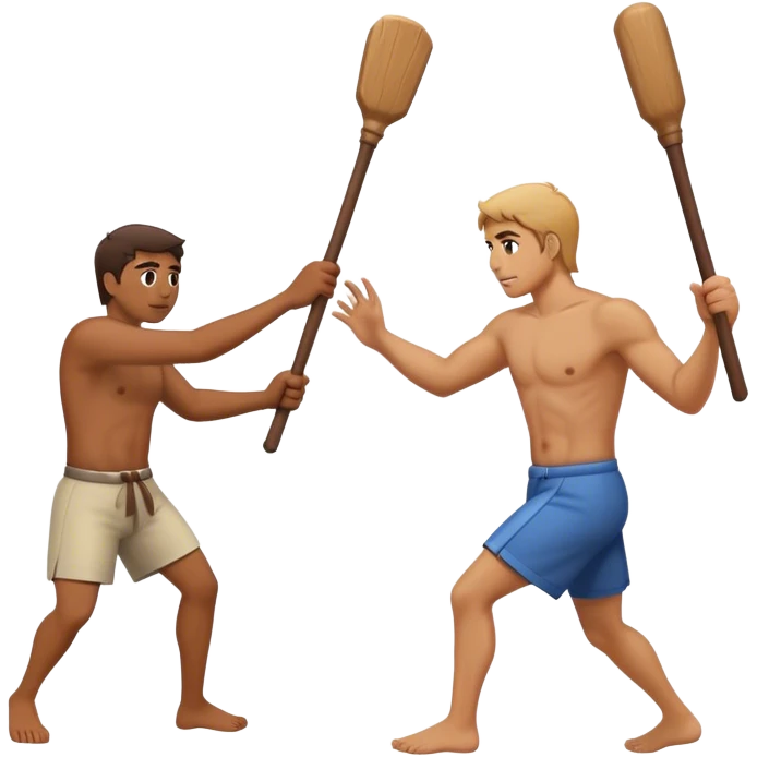 Man hitting another man with stick across back emoji