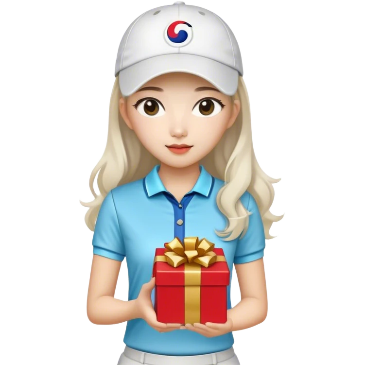 Long hair Korean Female Golf player with gift nice outfit emoji