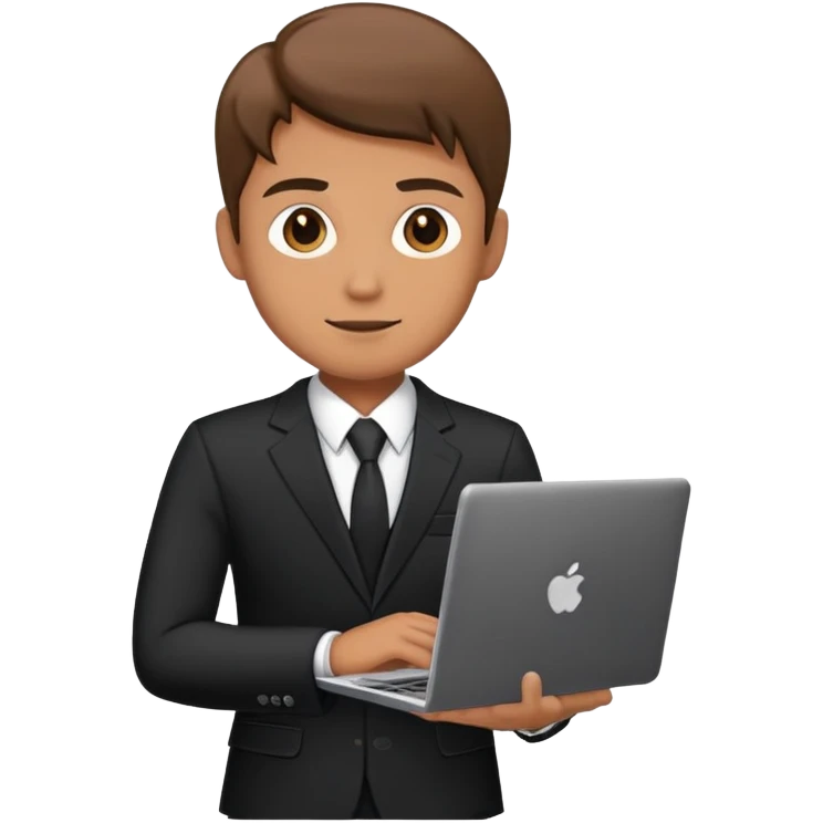 Man in black business suit with laptop emoji
