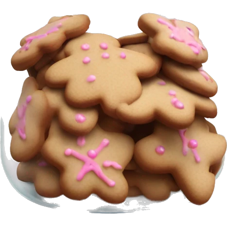 Realistic glass cookie jar with light pink lid full of gingerbread cookies isolated.  emoji