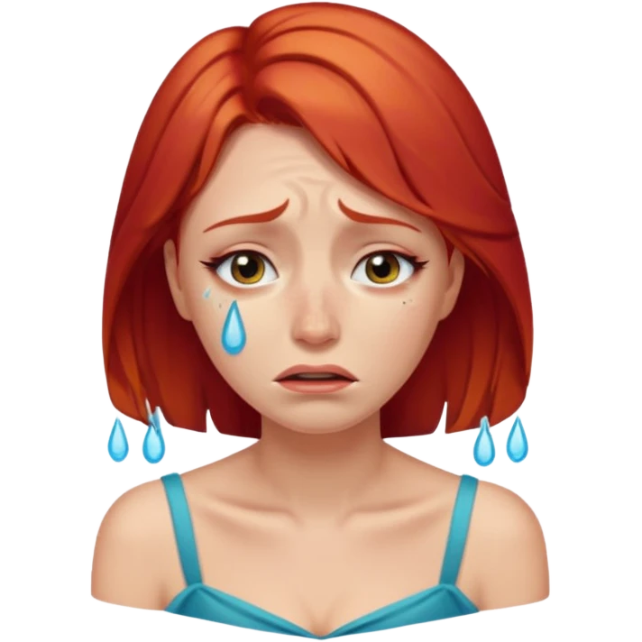 Beautiful lady crying can see shoulders red hair emoji