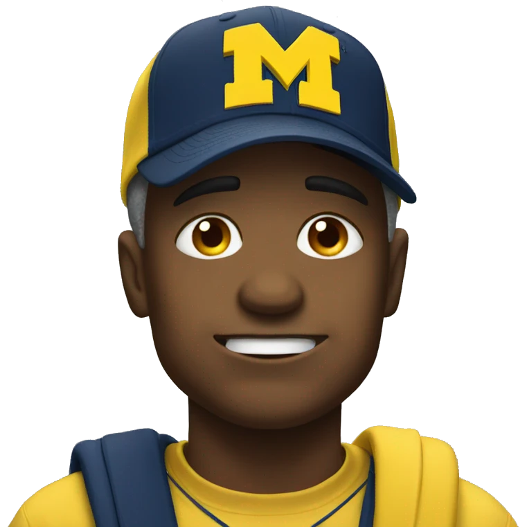 Crying face emoji wearing University of Michigan hat emoji
