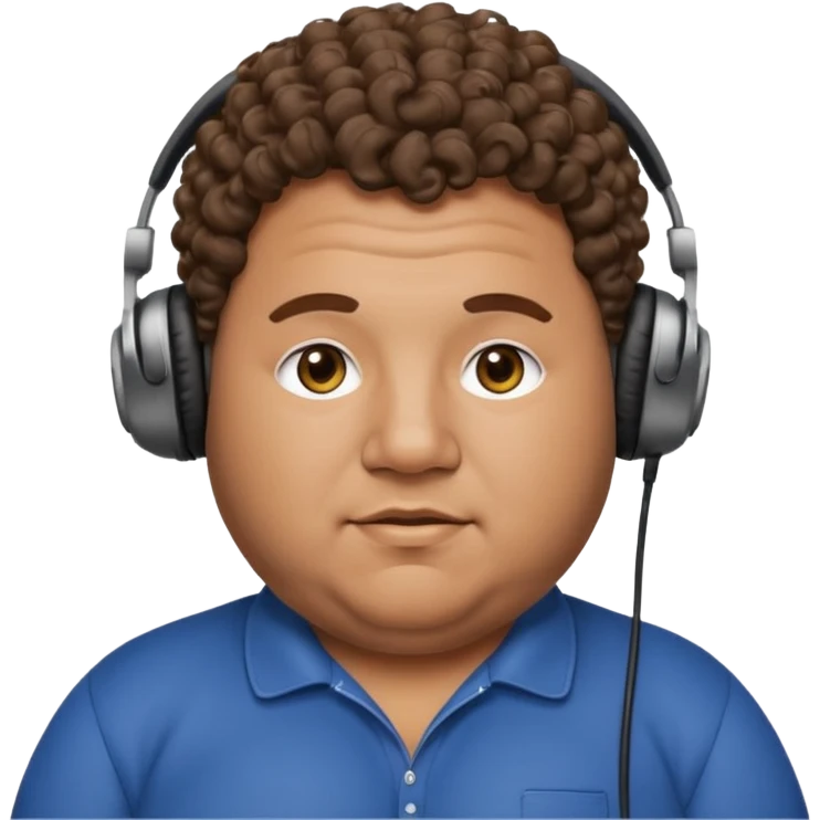 fat man with curly hair and headphones emoji