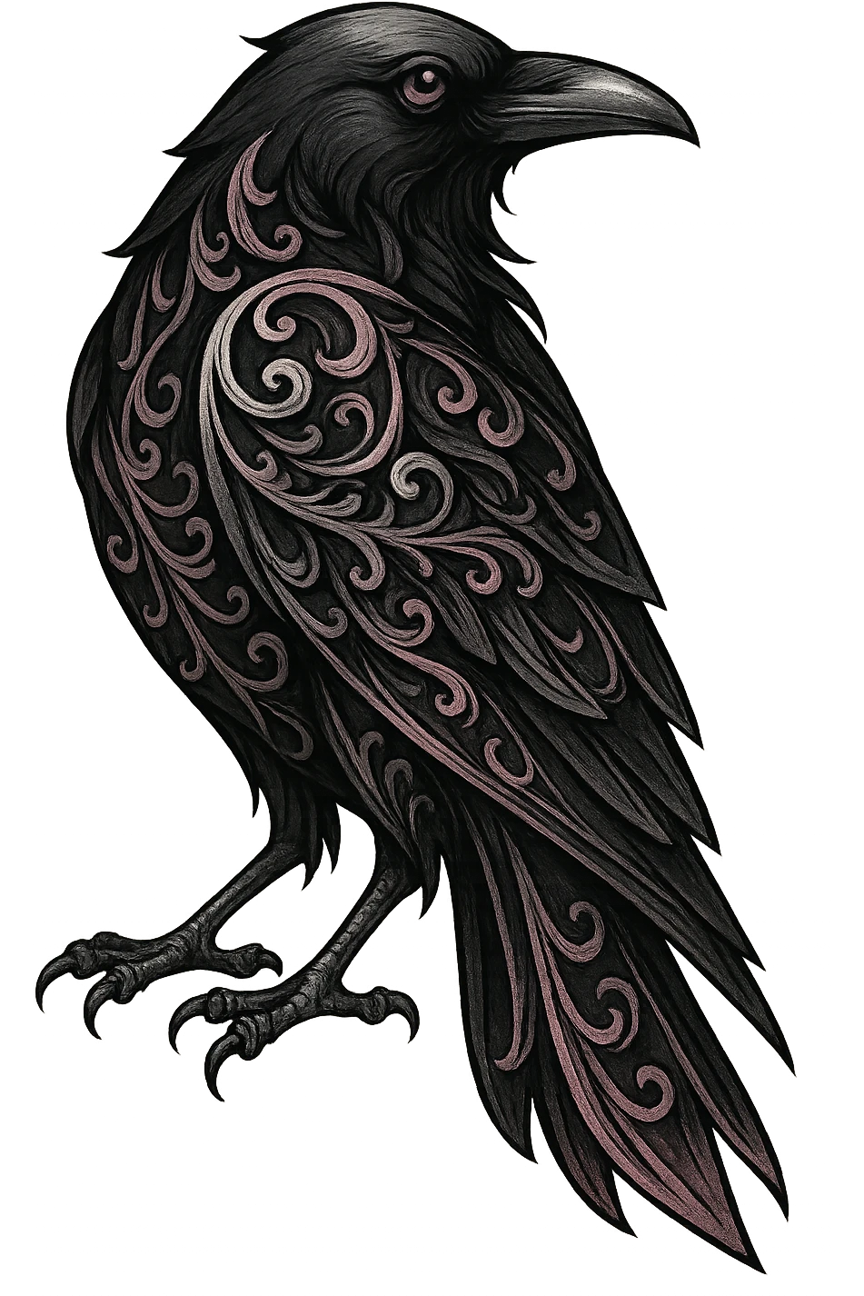 gothic raven, pink and silver, elegant and mysterious, no background emoji