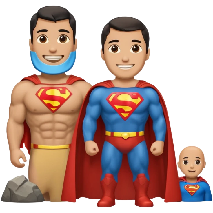 a moai emoji with a superman cape with the original face or the moai emoji with a super man saving people vibe like the superman there is some man waiting in the sky meme but then with moai emoji