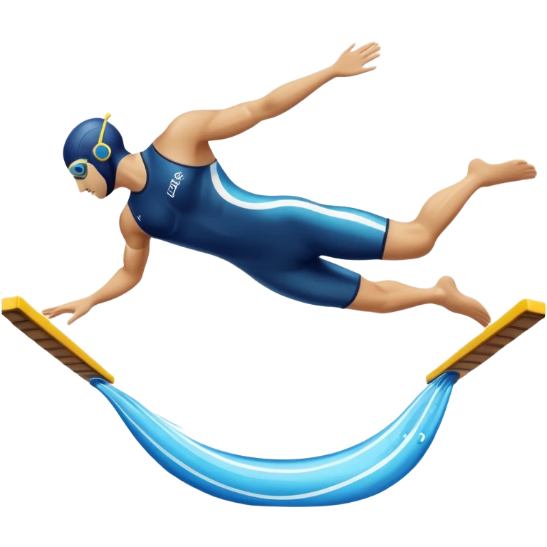 An icon showing a diver captured mid-air in a graceful pose above a pool, with a diving board behind and water below. Splash trails and motion lines emphasize precision and elegance. Transparent background highlights the beauty and focus of competitive diving. emoji