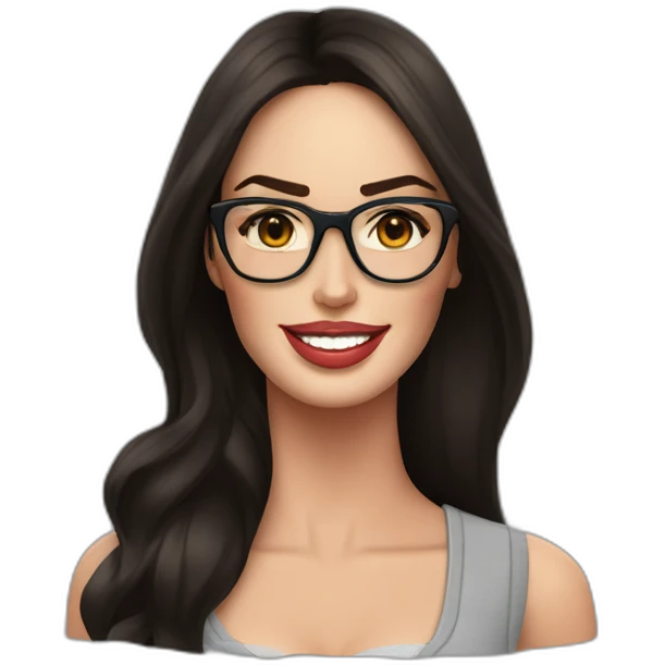 Megan Fox sonriente con lentes y dedo pulgar arriba emoji