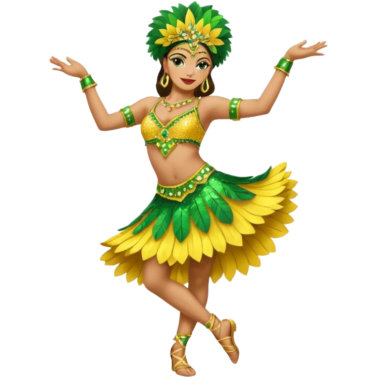 bailarina de samba de brasil cuerpo entero bailando quiero que lleve colores amarillos y verdes  emoji